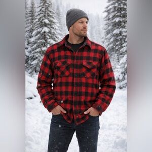 Vintage 70s Woolrich Red Black Buffalo Plaid Wool Mackinaw Jacket Sz L USA